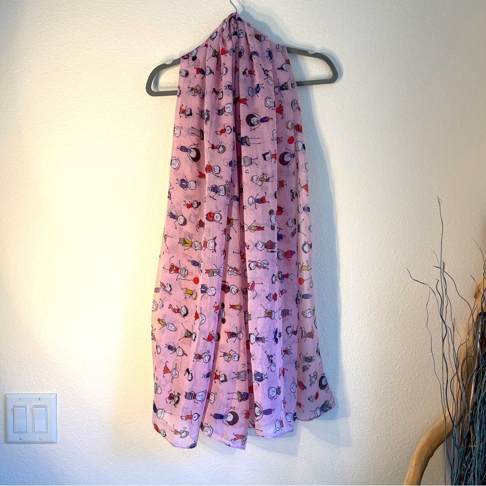Printed Village Pink Cartoon Kids Gauze Scarf Wrap Shawl 45 x 74